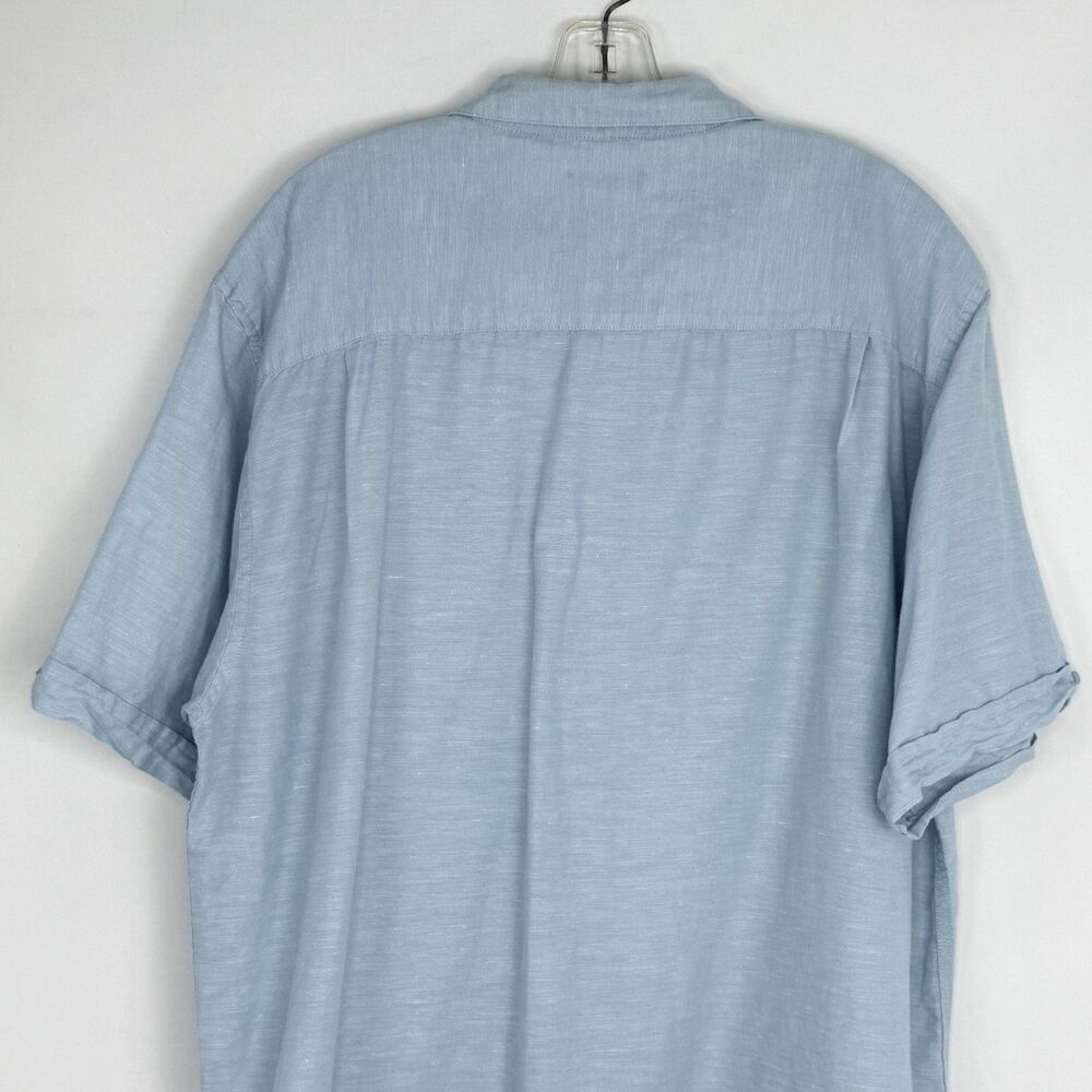 MENS BUTTON UP LINEN COTTON SHIRT BLUE XL SHORT SLEEVE CAFE LUNA LIGHT - Picture 4 of 16